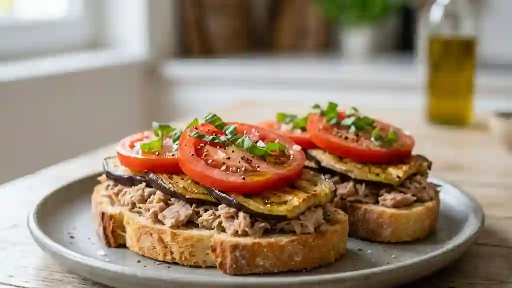 Tartine Fondante Aubergine, Thon et Basilic - Photo de présentation