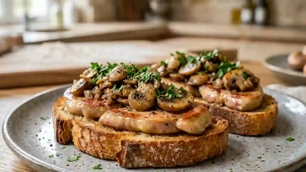 Toast croustillant au foie gras et champignons - Photo de présentation