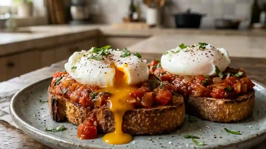 Toasts aux œufs pochés et tomate fondante - Photo de présentation