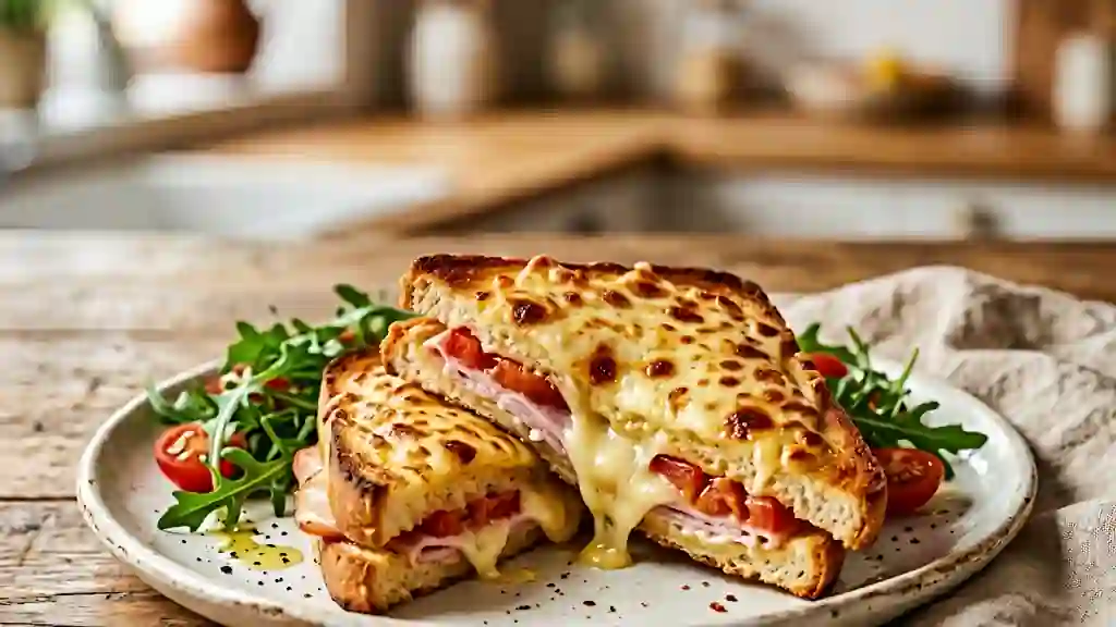 Toastinettes dorées jambon, tomate et fromage - Photo de présentation