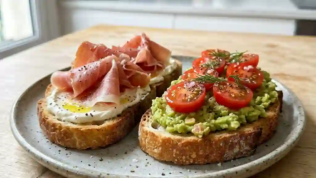 Tartines croustillantes avocat et jambon cru - Photo de présentation