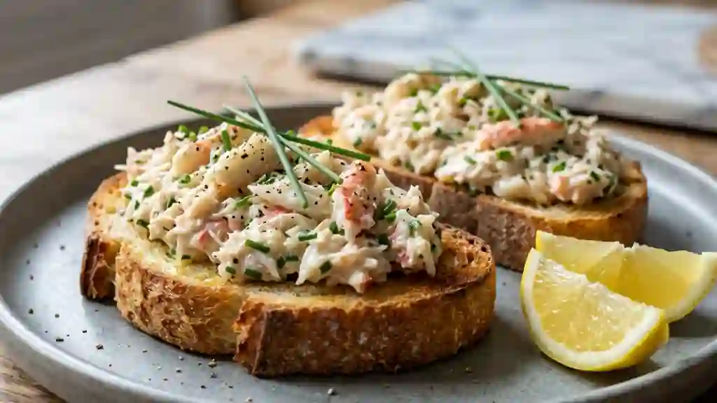 Toasts au crabe citronné et pain de campagne doré - Photo de présentation
