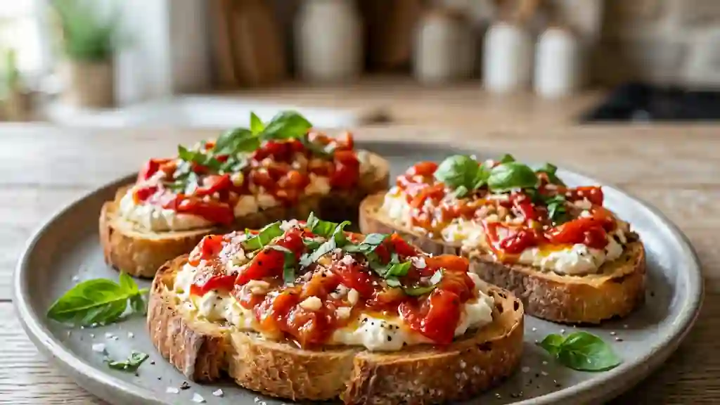 Toasts craquants au poivron rôti et frais - Photo de présentation