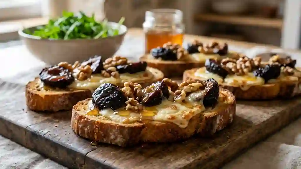 Toasts Etorki, pruneaux et miel croquant - Photo de présentation