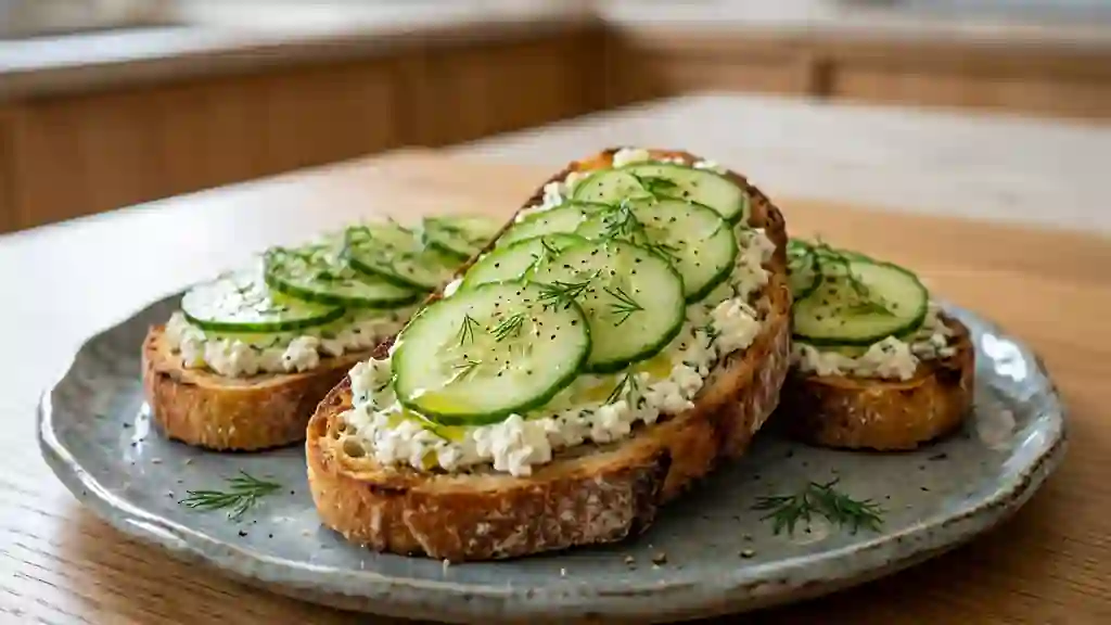 Tartines croquantes au concombre et feta crémeuse - Photo de présentation