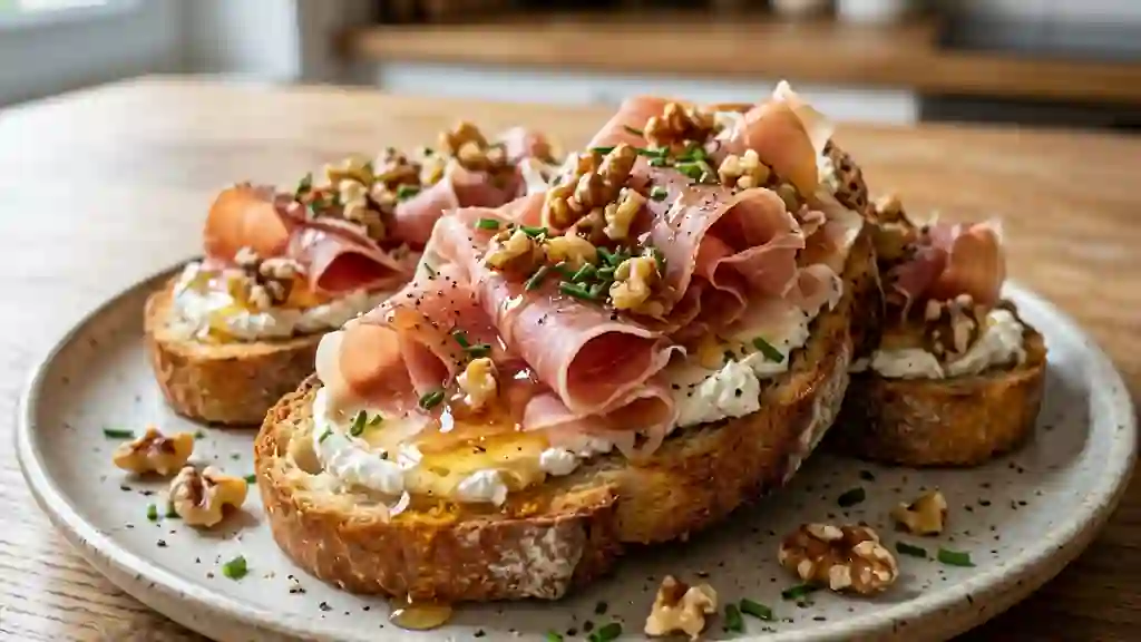 Toasts Chèvre-Miel Croustillants au Jambon - Photo de présentation