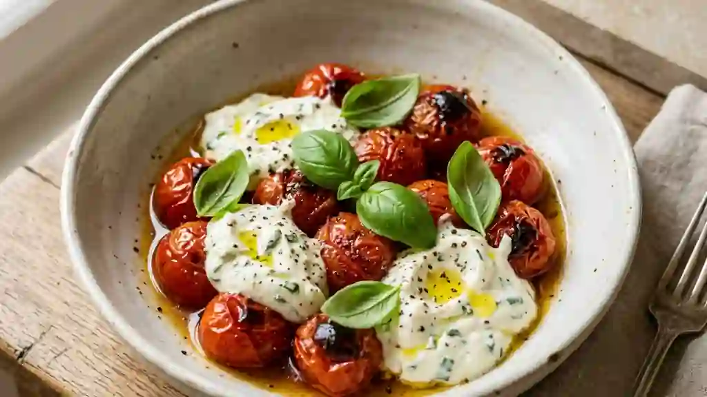 Tomates cerises rôties et crème de mascarpone - Photo de présentation