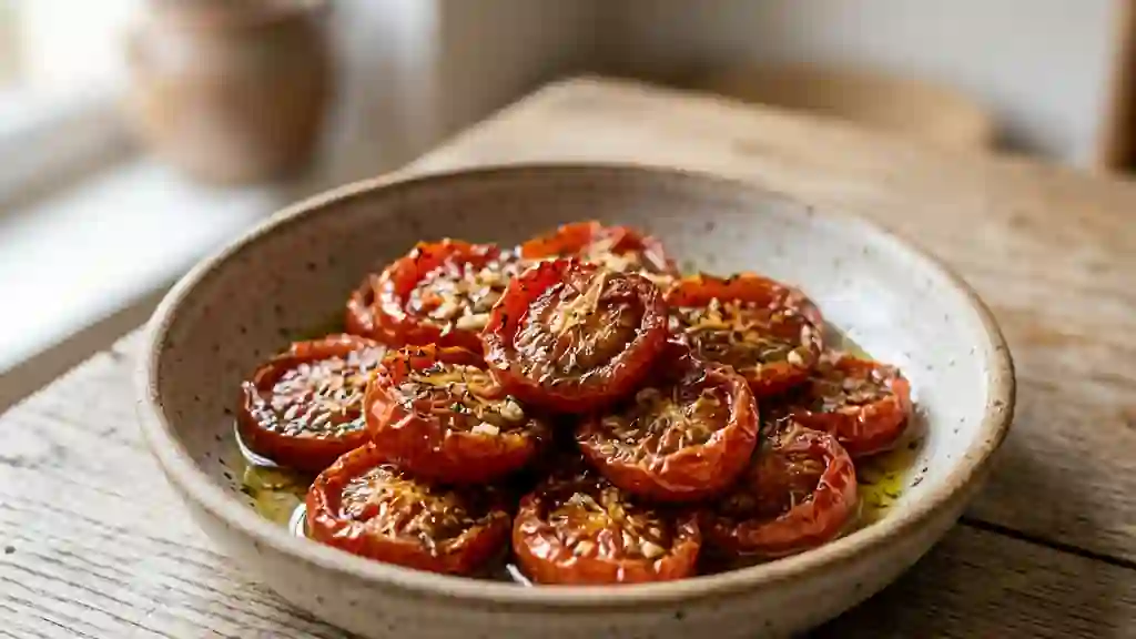 Tomates cerises confites fondantes à l'ail - Photo de présentation
