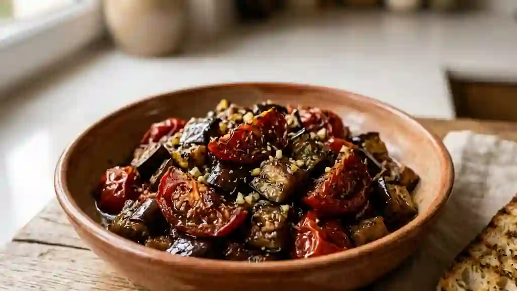 Tomates et aubergines fondantes au four - Photo de présentation