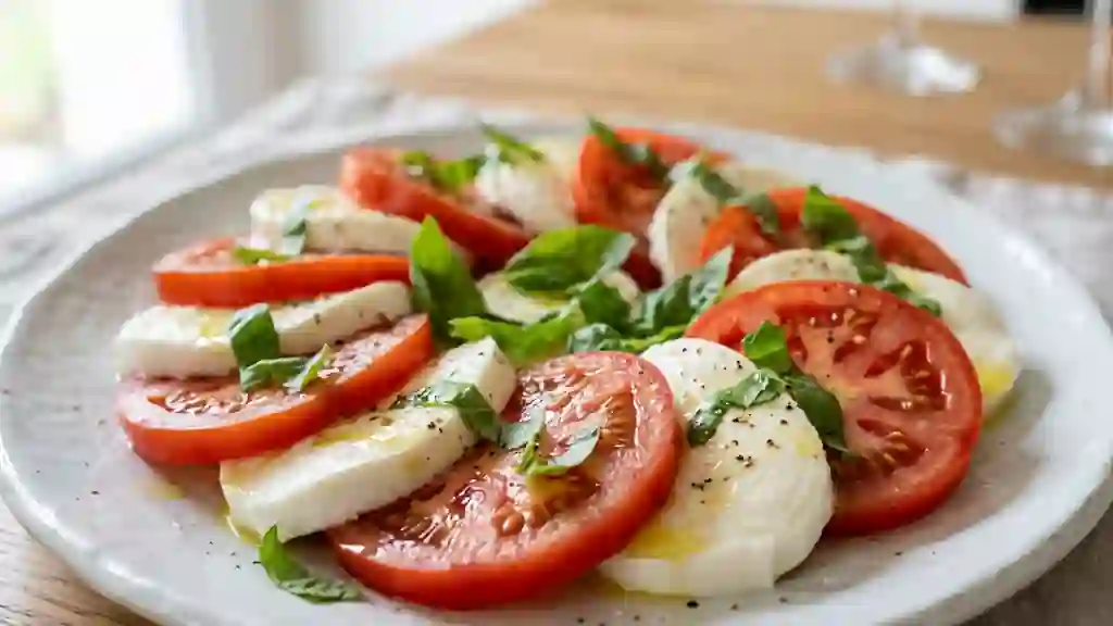 Tomates et Mozzarella Crémeuse au Basilic Frais - Photo de présentation