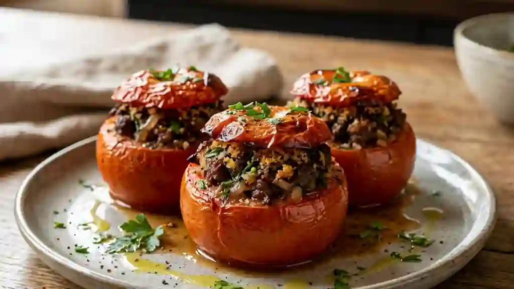 Tomates farcies fondantes au bœuf et vin rouge - Photo de présentation