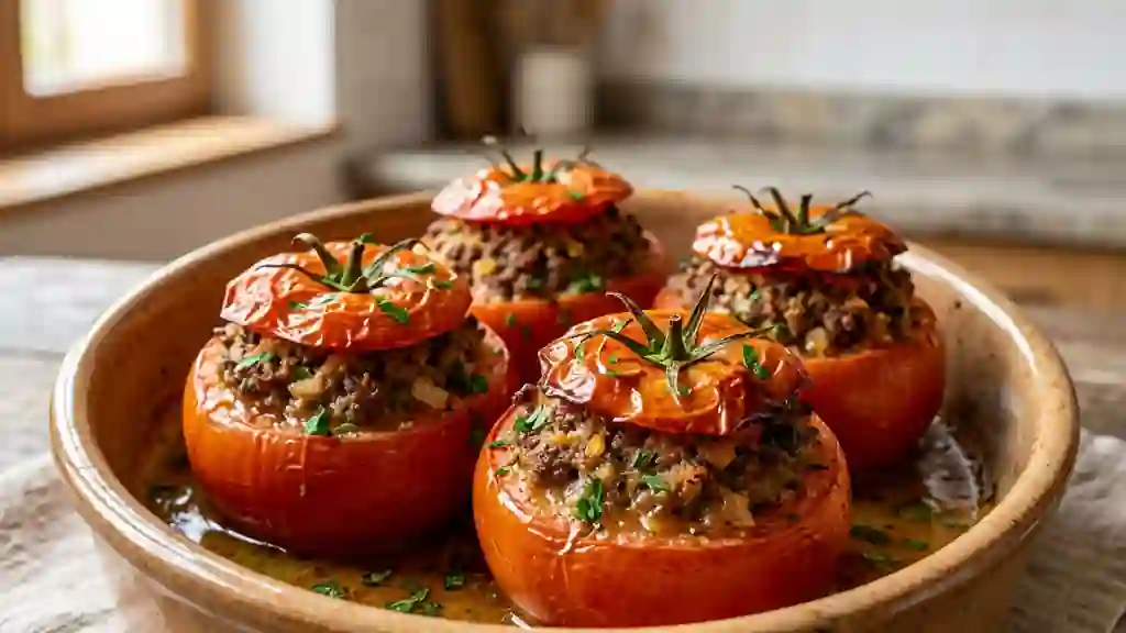 Tomates farcies au bœuf fondantes et juteuses - Photo de présentation