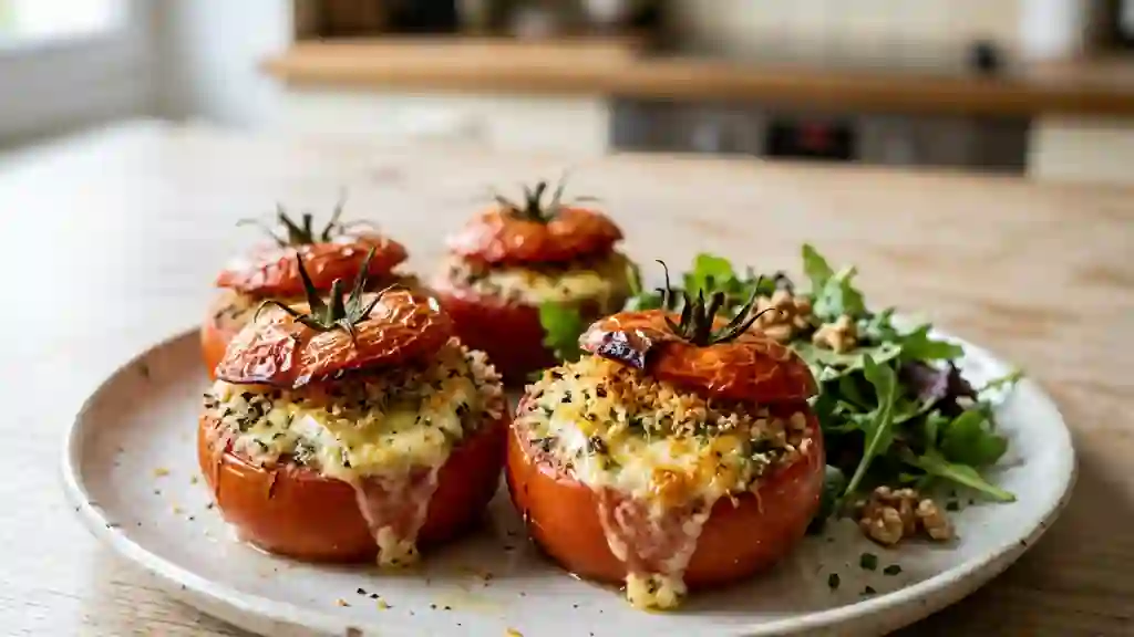 Tomates rôties au chèvre fondant et herbes - Photo de présentation