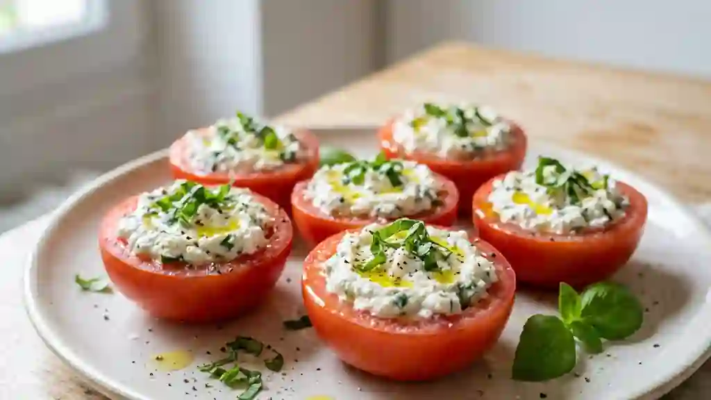 Tomates fondantes au chèvre frais et basilic - Photo de présentation
