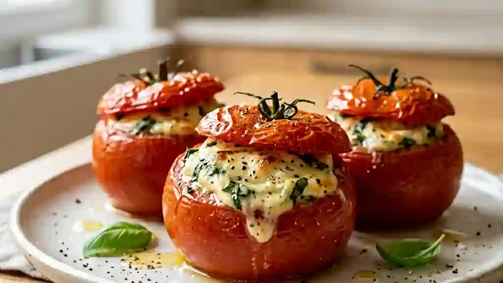 Tomates rôties au chèvre frais et basilic - Photo de présentation