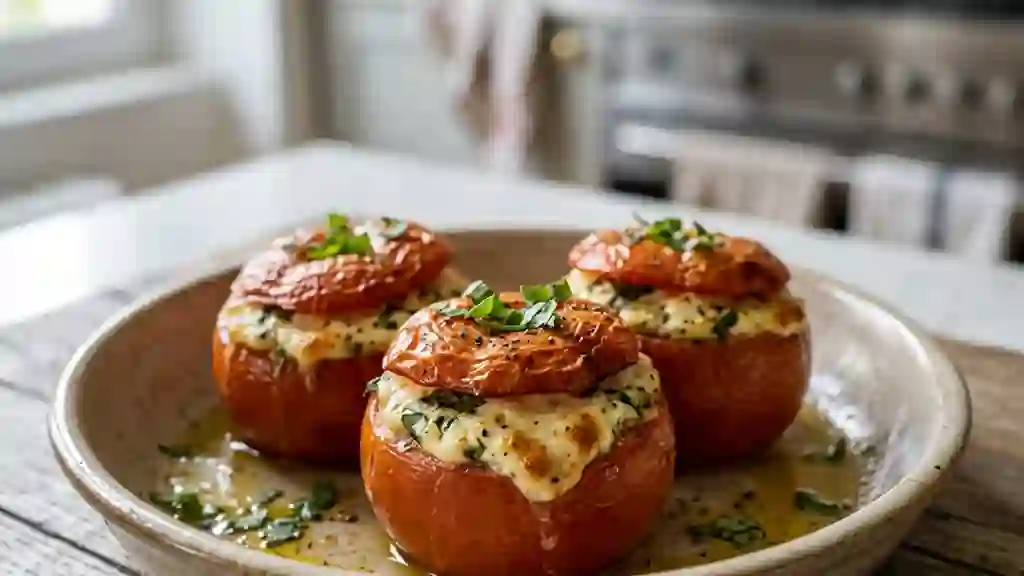 Tomates rôties au chèvre frais et basilic - Photo de présentation