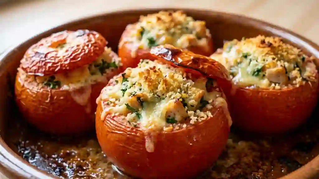 Tomates farcies au poulet et gruyère fondant - Photo de présentation