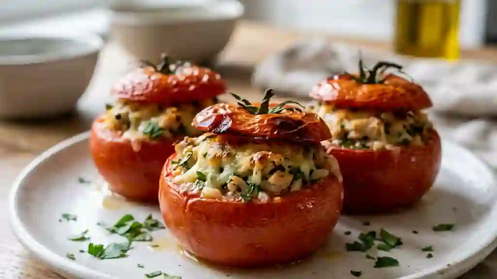 Tomates farcies au poulet doré et gruyère - Photo de présentation