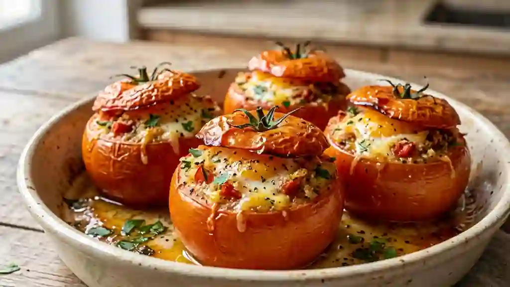 Tomates farcies fondantes au cœur d'œuf - Photo de présentation