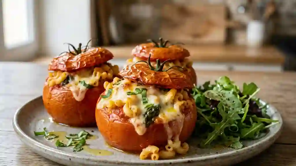Tomates farcies coquillettes et mozzarella - Photo de présentation