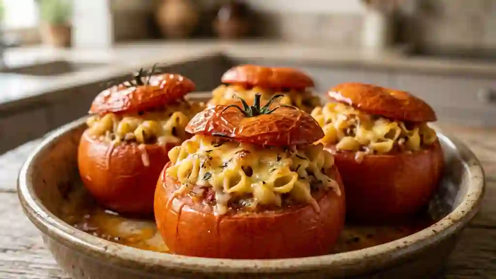 Tomates farcies aux coquillettes gratinées - Photo de présentation
