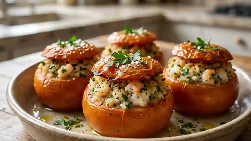 Tomates iodées farcies au poisson et crevettes - Photo de présentation