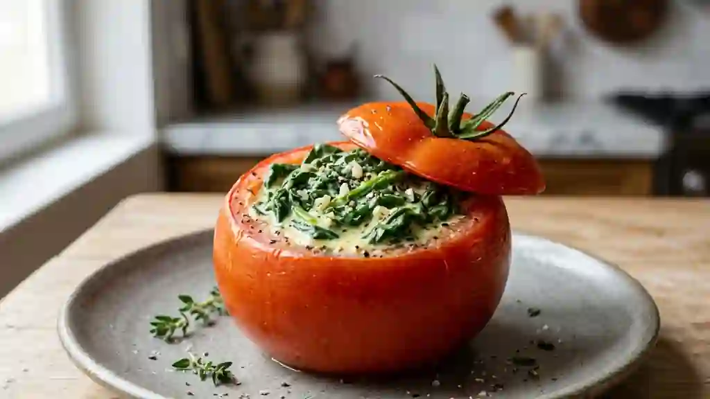 Tomates fondantes aux épinards crémeux - Photo de présentation