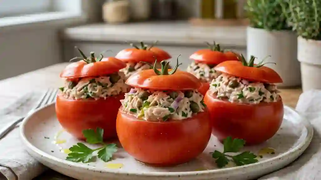 Tomates farcies : thon fondant et câpres - Photo de présentation