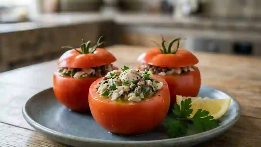 Tomates croquantes à la farce d'huître et anchois - Photo de présentation