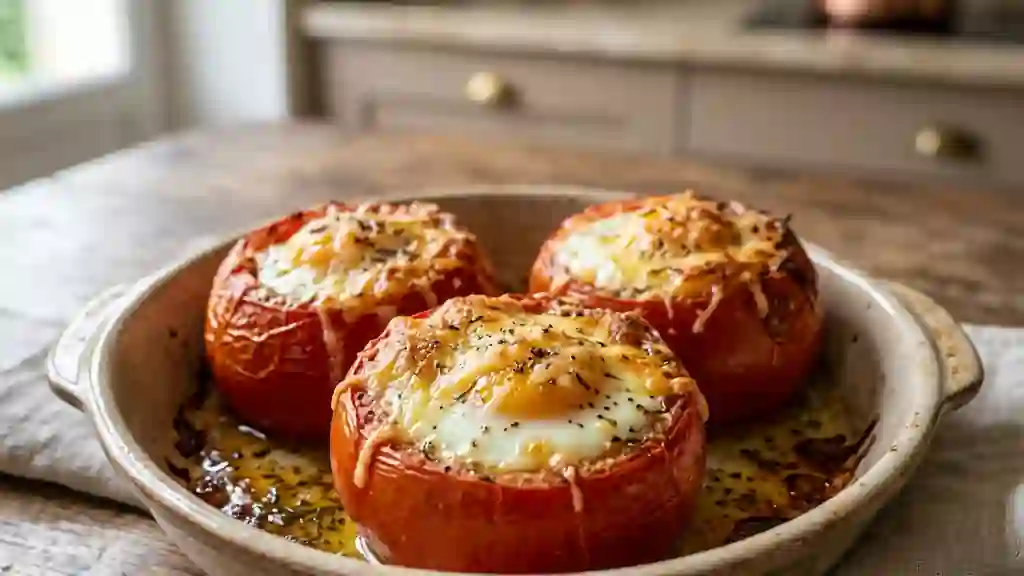 Tomates gratinées au cœur d'œuf fondant - Photo de présentation