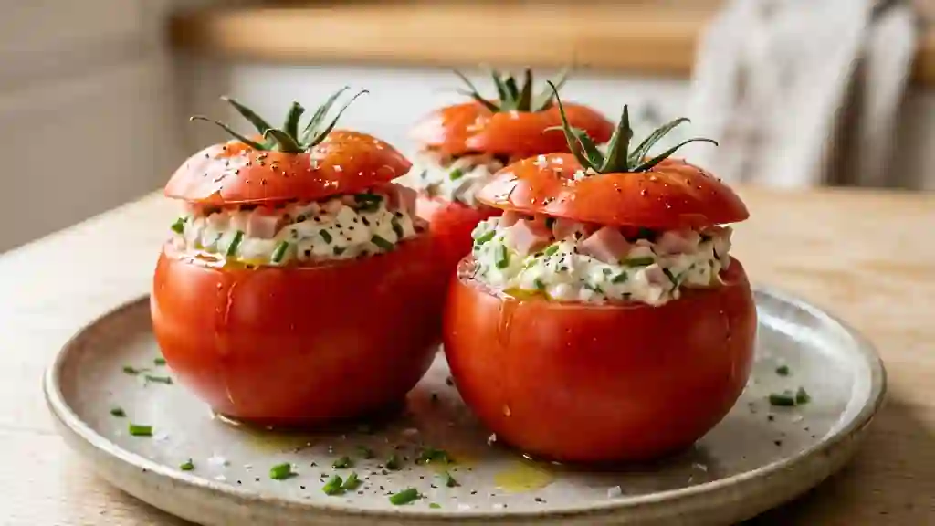 Tomates surprise au fromage frais et jambon - Photo de présentation