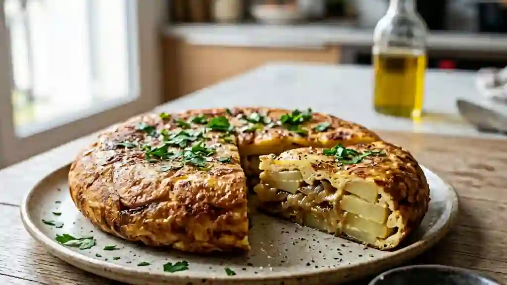 Tortilla de patatas fondante et dorée - Photo de présentation