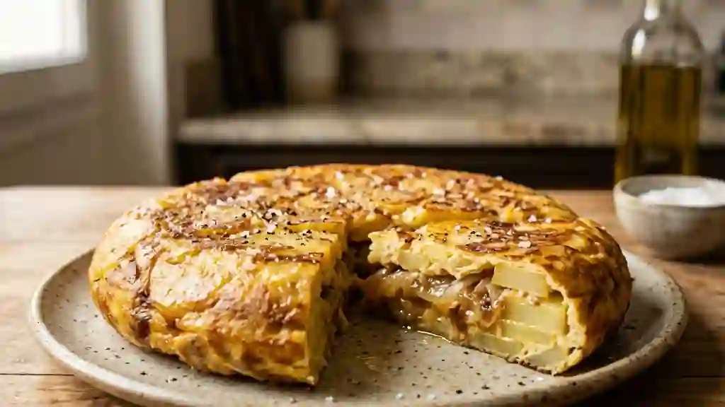 Tortilla de patatas moelleuse et dorée - Photo de présentation