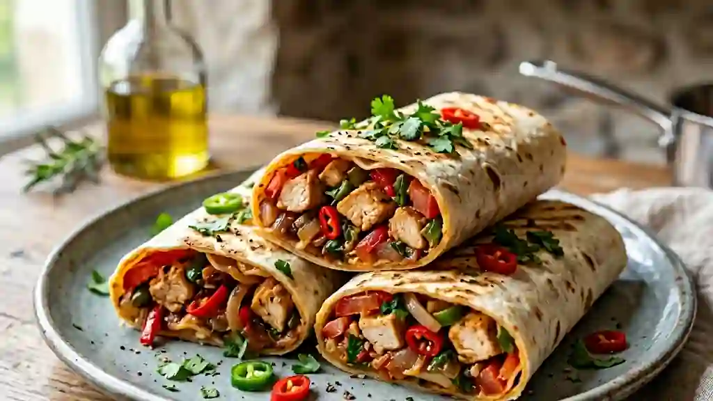 Tortillas au poulet grillé et piment fondant - Photo de présentation