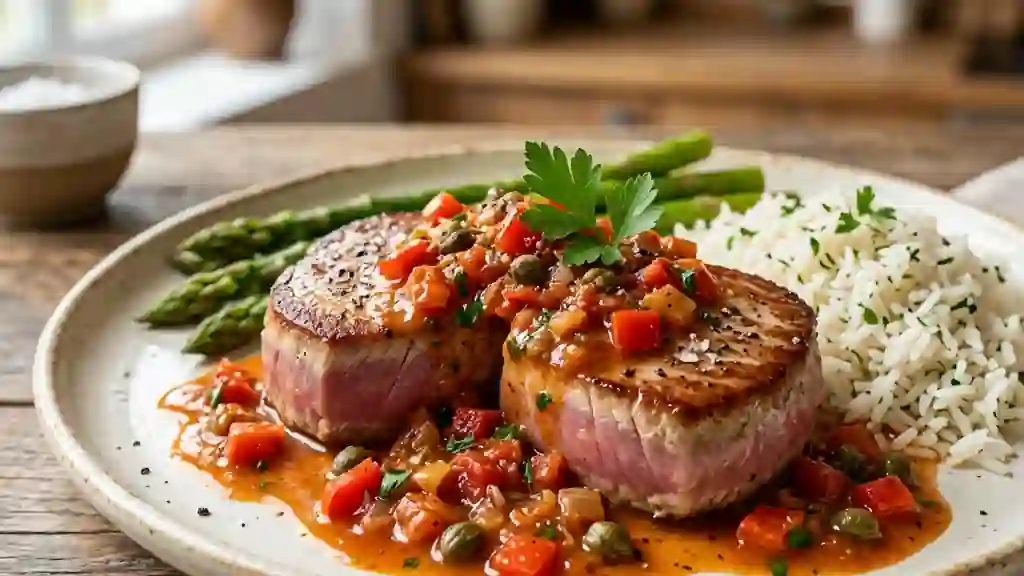 Tournedos de thon à l'américaine et sauce acidulée - Photo de présentation