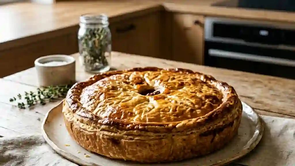 Tourte croustillante au confit et champignons - Photo de présentation