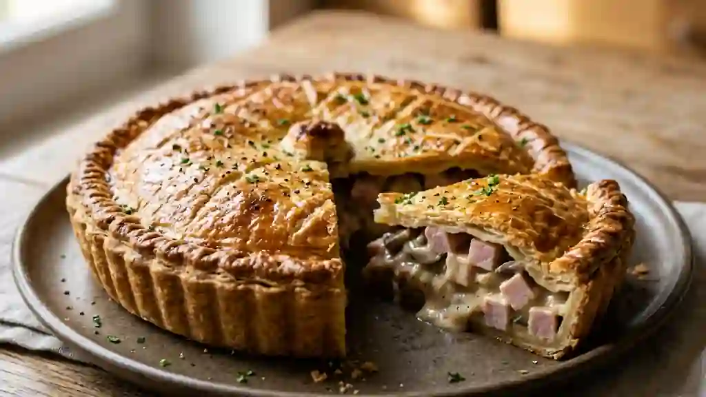 Tourte au jambon, champignons et sauce Madère - Photo de présentation