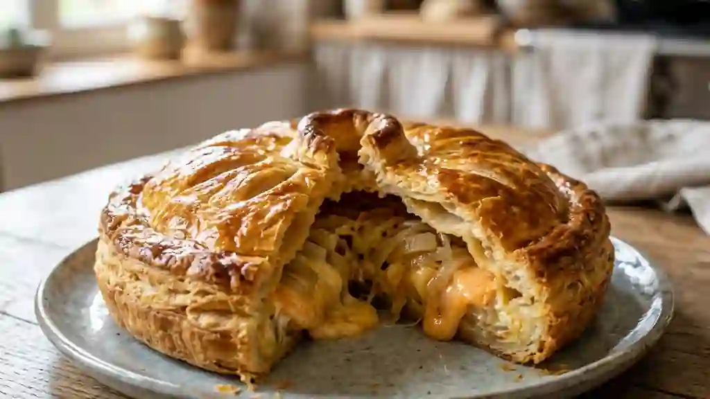 Tourte fondante au munster et oignons - Photo de présentation