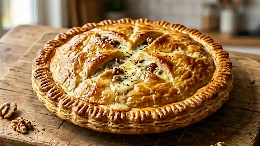 Tourte fondante au roquefort et noix - Photo de présentation