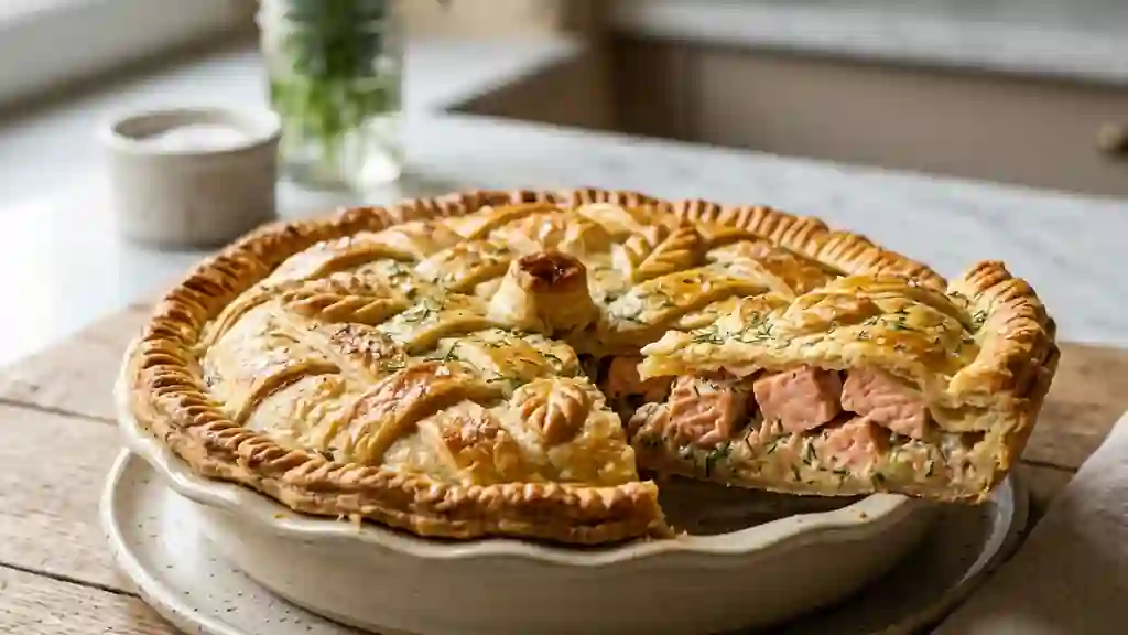 Tourte croustillante au saumon frais et aneth - Photo de présentation