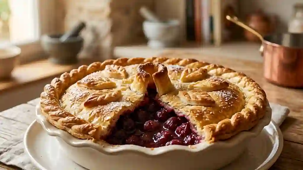 Tourte aux cerises juteuses et amandes - Photo de présentation