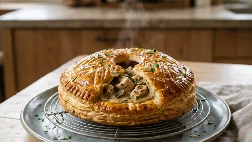 Tourte du volailler dorée et crémeuse - Photo de présentation
