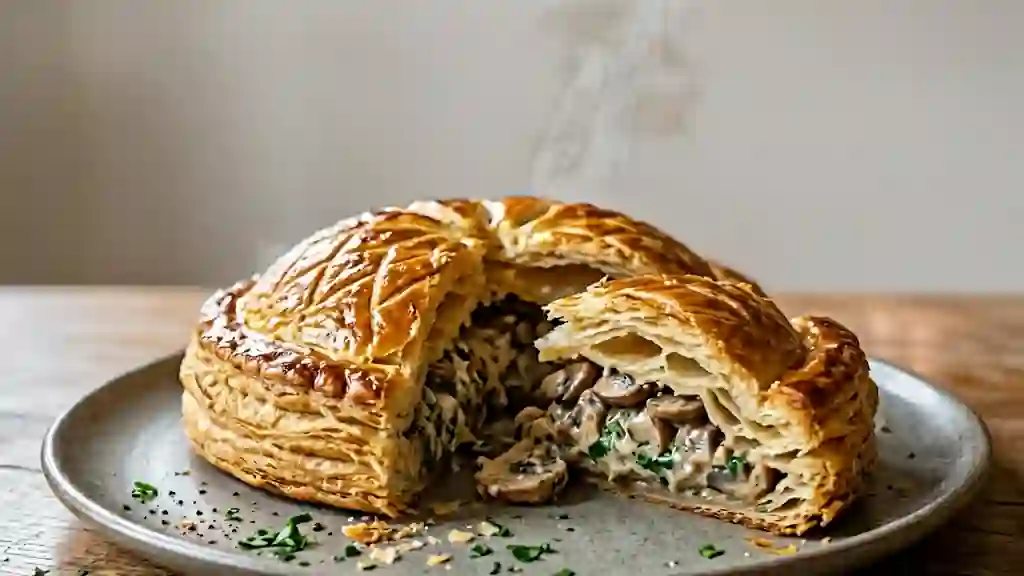 Tourte feuilletée aux champignons et crème - Photo de présentation