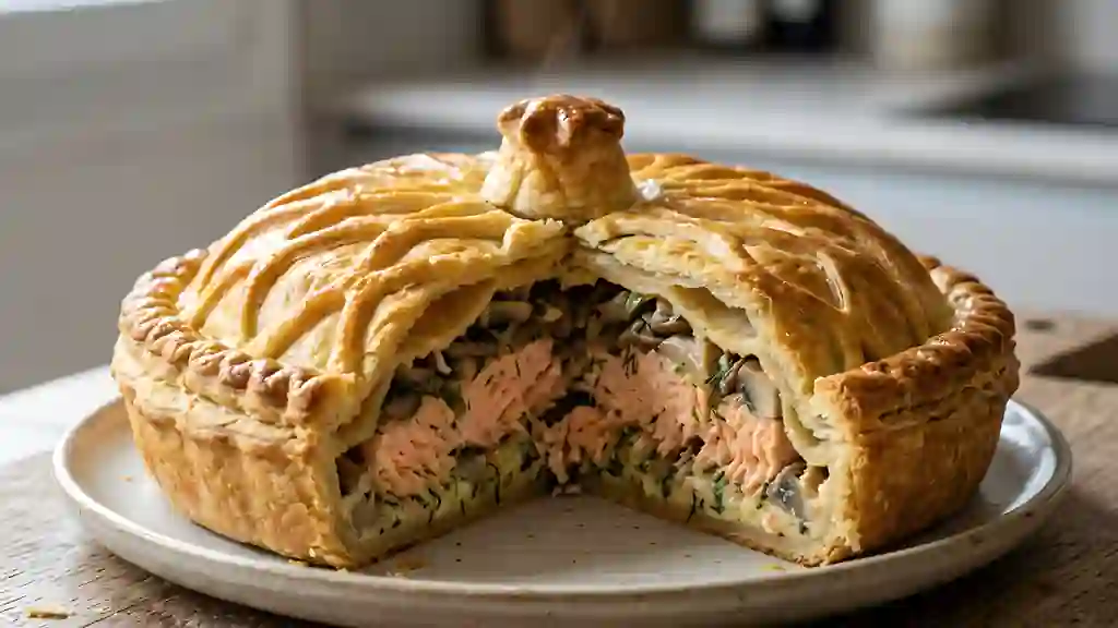 Tourte fondante au saumon et champignons - Photo de présentation