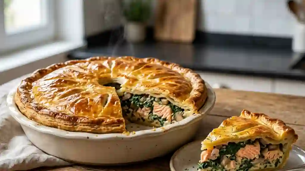 Tourte fondante au saumon et épinards frais - Photo de présentation