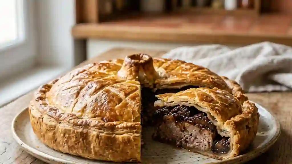 Tourte fondante au pâté et prunes confites - Photo de présentation