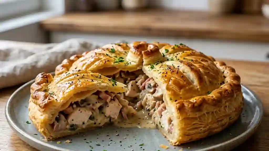 Tourte croustillante au poulet et lardons fumés - Photo de présentation