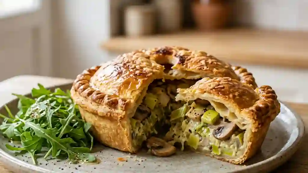 Tourte fondante aux poireaux et champignons - Photo de présentation