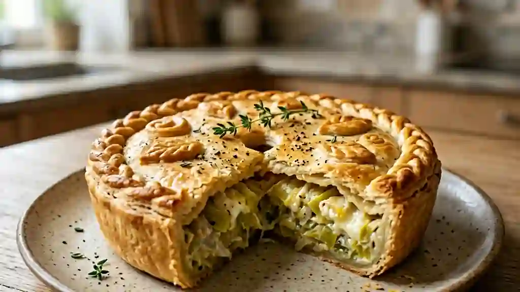 Tourte fondante poireaux et chèvre frais - Photo de présentation