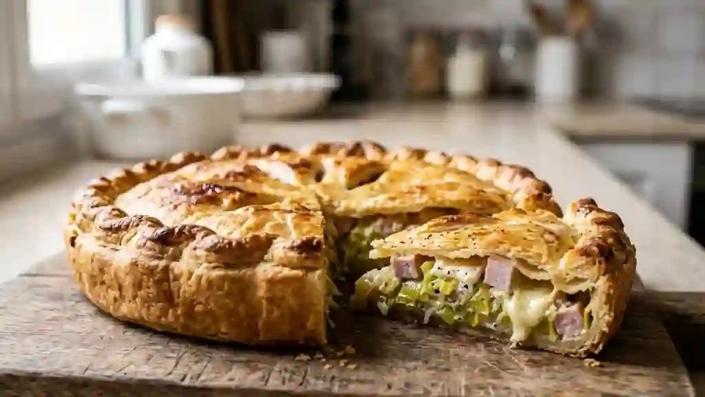 Tourte Crémeuse Poireaux, Jambon et Chèvre - Photo de présentation